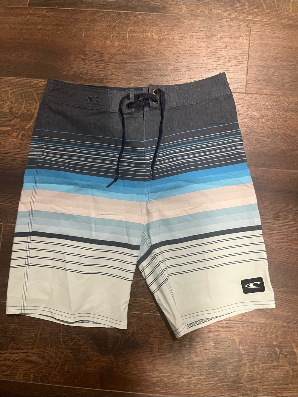 O'Neill Boys Navy, Light Blue & White Striped Swim Trunks